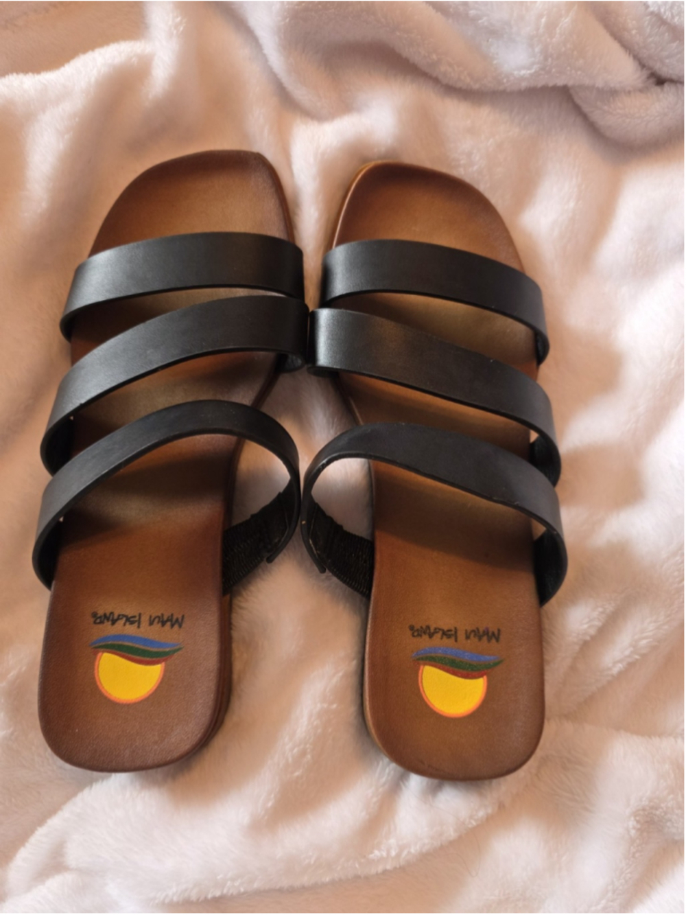 Maui Island Sandals Stretch Straps Comfort Slip On Slides Black Women's Size 7 M